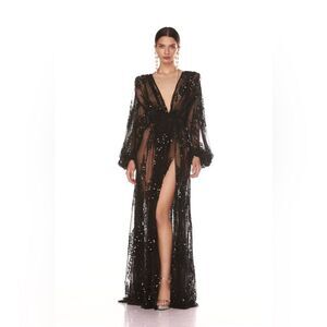NWOT BRONX AND BANCO Amber Zoe Gown Elegant Black Sheer Gown